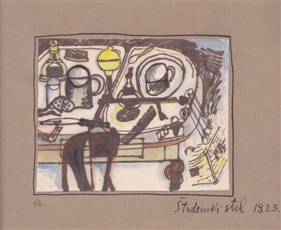 Student Table, 1923, watercolour, ink / paper, 11 x 14 / 23.5 x 23.5 cm