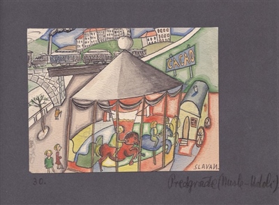 Suburb (Nusle - Udoli) , watercolor, ink, pencil / paper, 11 x 14.5 / 23.5 x 23.5 cm